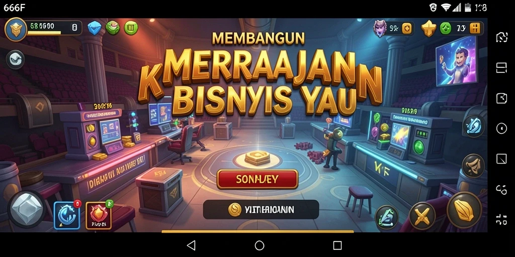 Tangkapan layar utama <strong>666F</strong> menunjukkan gameplay manajemen bisnis yang seru.