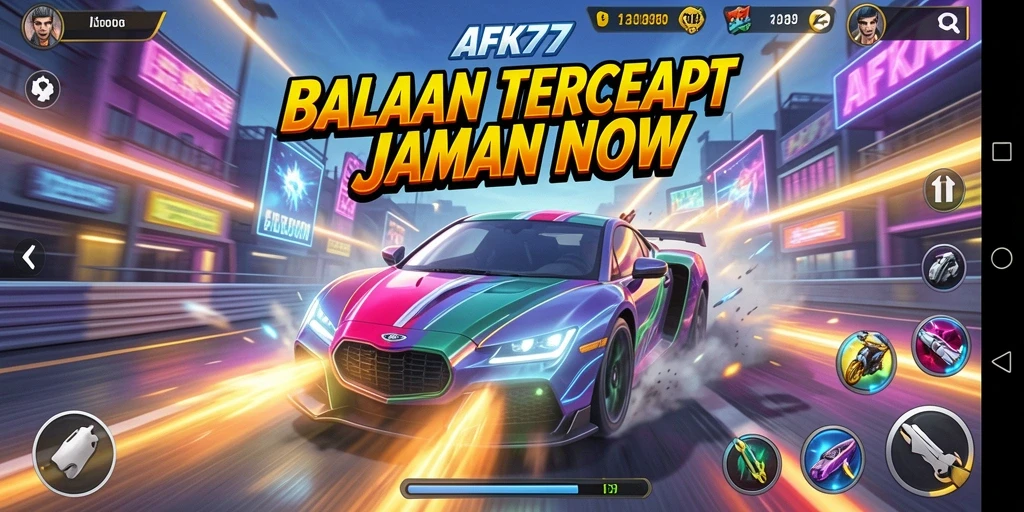 Screenshot gameplay AFK77 dengan aksi balapan yang mendebarkan.