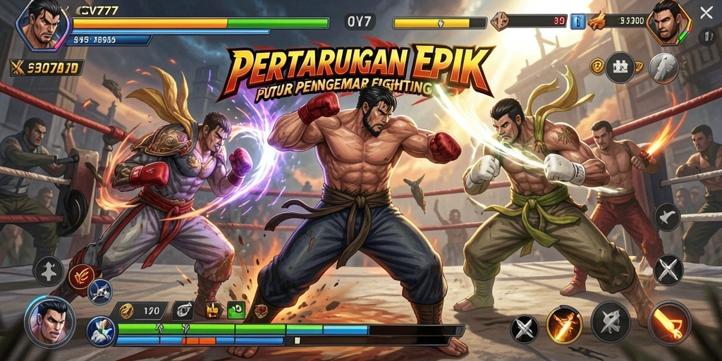Tampilan gameplay CV777 yang menegangkan dan penuh aksi di arena pertarungan.