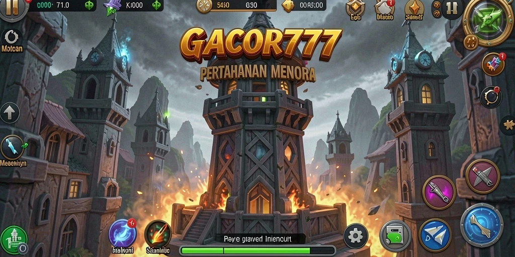 Screenshot GACOR777 menampilkan aksi pertahanan menara yang mendebarkan.