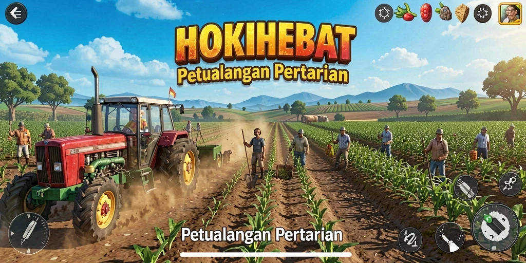 Screenshot gameplay HOKIHEBAT yang menampilkan ladang yang subur.