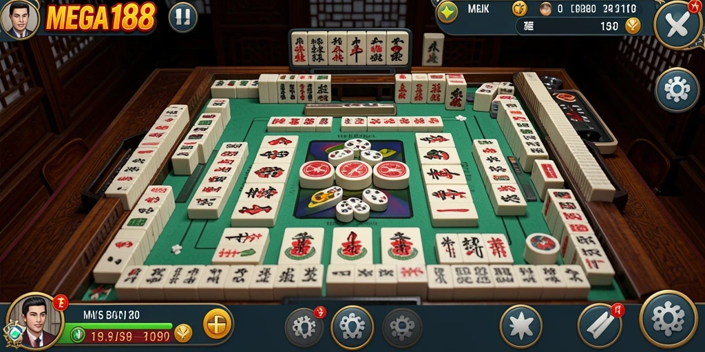 Screenshot gameplay MEGA188 menampilkan suasana permainan Mahjong yang seru.
