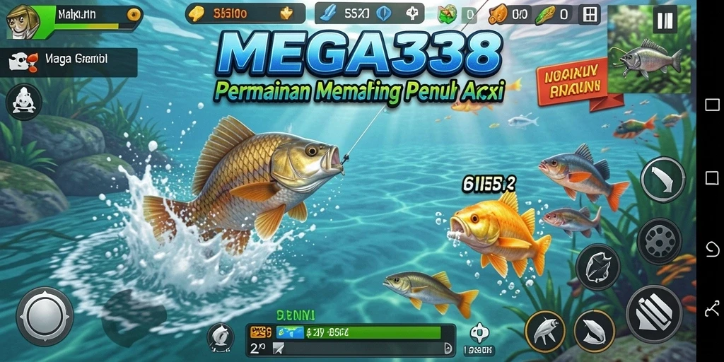 Tampilan mendebarkan gameplay MEGA338 saat memancing di lokasi tropis.