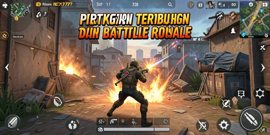 Screenshot gameplay NEX777 menampilkan aksi seru di medan perang Battle Royale.