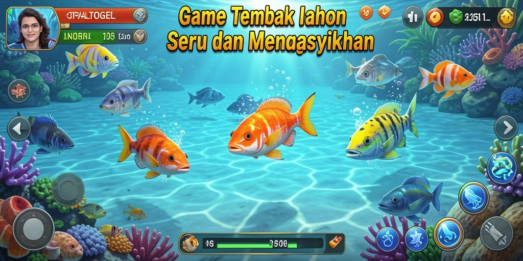 Tampilan gameplay OPALTOGEL dengan ikan berwarna-warni yang bisa ditembak.