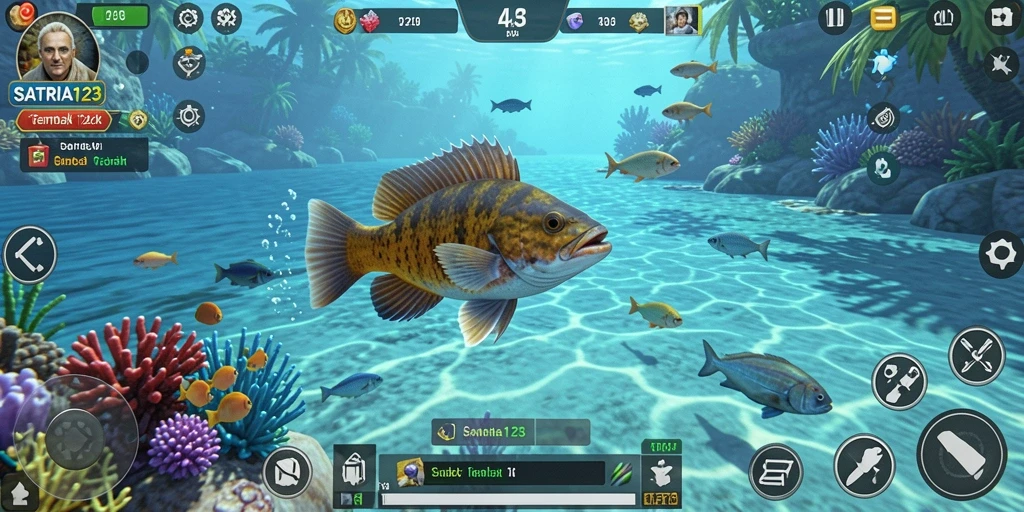 Screenshot gameplay SATRIA123 menampilkan aksi menembak ikan dengan grafis yang mengesankan.