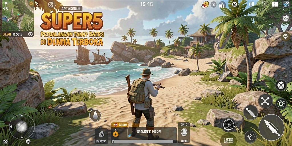 Gameplay SUPER5 menunjukkan kebebasan eksplorasi di dunia yang luas.