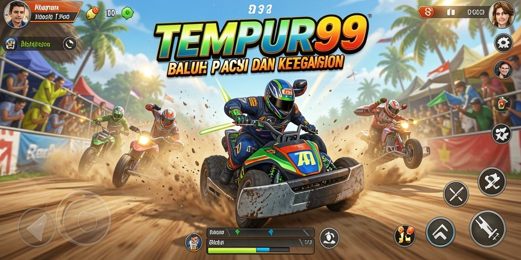 Screenshot TEMPUR99 menampilkan aksi balapan yang mendebarkan di lintasan menantang.